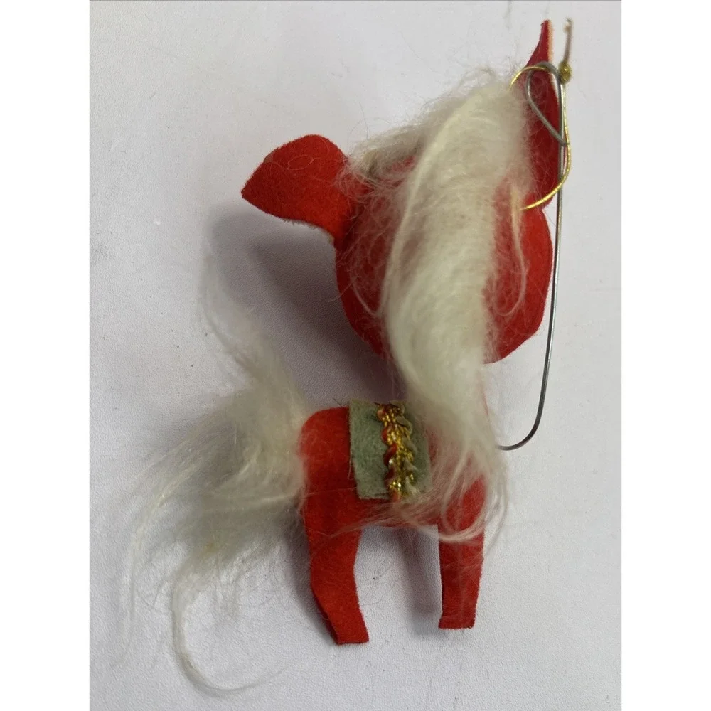Vintage Red White Felt Flocked Deer Christmas Ornament Japan‎ 4 1/4